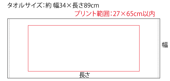 捺染タオル　プリント範囲　名入れ範囲